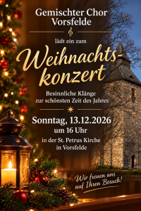 Weihnachtskonzert am 13.12.2026 in der St.Petrus Kirche in Vorsfelde